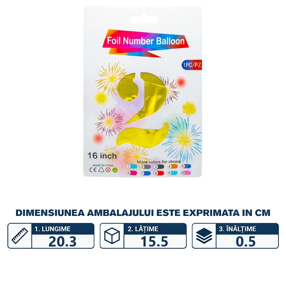 Balon, folie aluminiu, Auriu, cifra 2, 40 cm - imagine 2