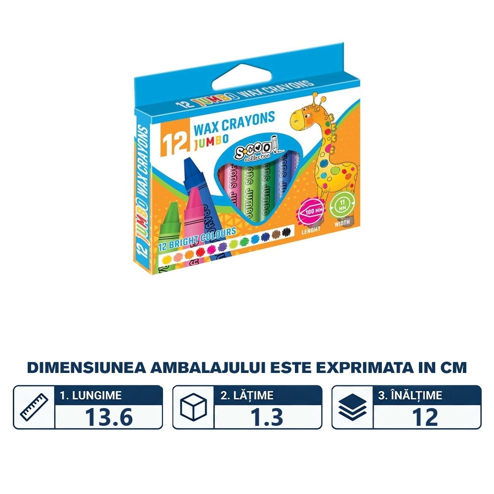 Creioane cerate, JUMBO, 12 culori/set - S-COOL - imagine 2