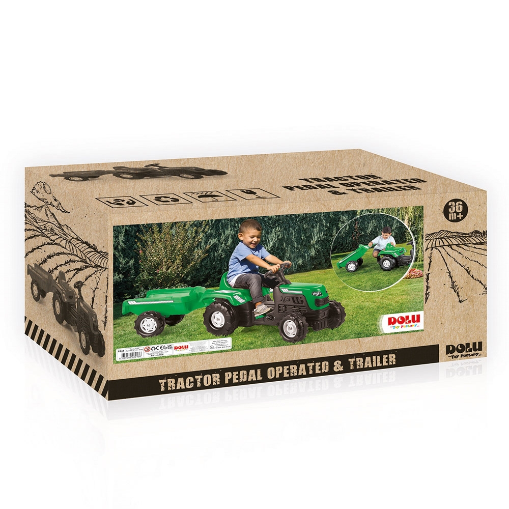 Tractor cu pedale si remorca, Verde, 52x144x45 cm - DOLU - imagine 2