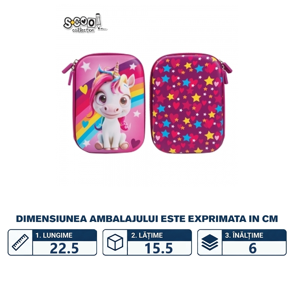 Penar neechipat 3D, 1 fermoar, UNICORN, 22.5x15.5x6 cm - S-COOL - imagine 2