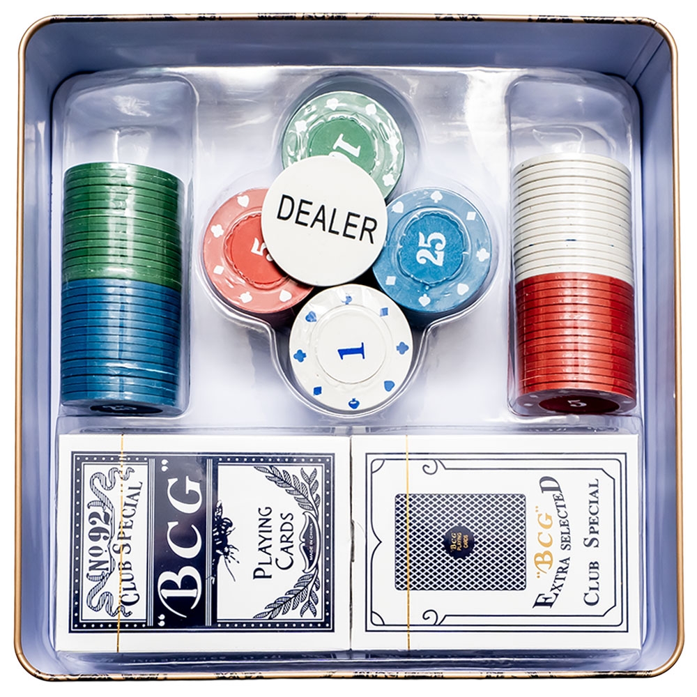 Set poker: Carti + jetoane, in cutie metal - imagine 4