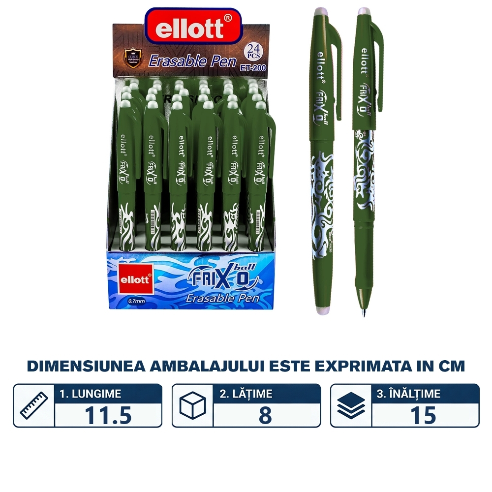 Pix cu cerneala termosensibila, clips, mina verde, 0.7 mm -  ELLOTT - imagine 2