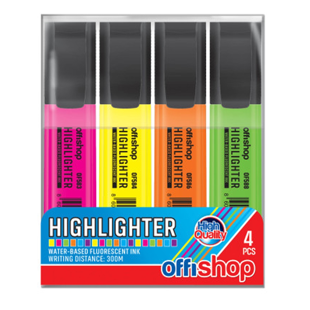 Textmarker fluorescent, varf tesit, 4culori/set, 1-5mm- OFFISHOP