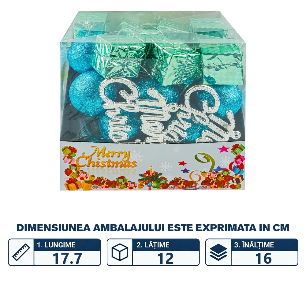 Globuri pom Craciun, Albastre, 42 buc/set - imagine 2