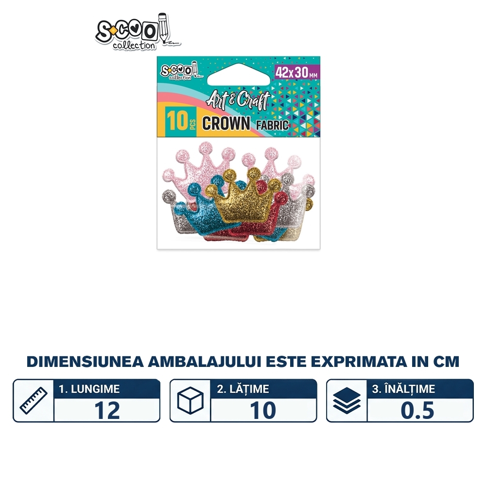 Accesorii craft, coronite material textil, 42x30 mm, 10 buc/set - S-COOL - imagine 2