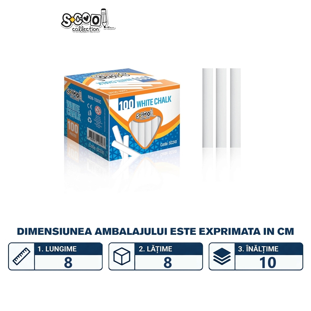 Creta alba anti-dust, 100 buc/cutie - S-COOL - imagine 2