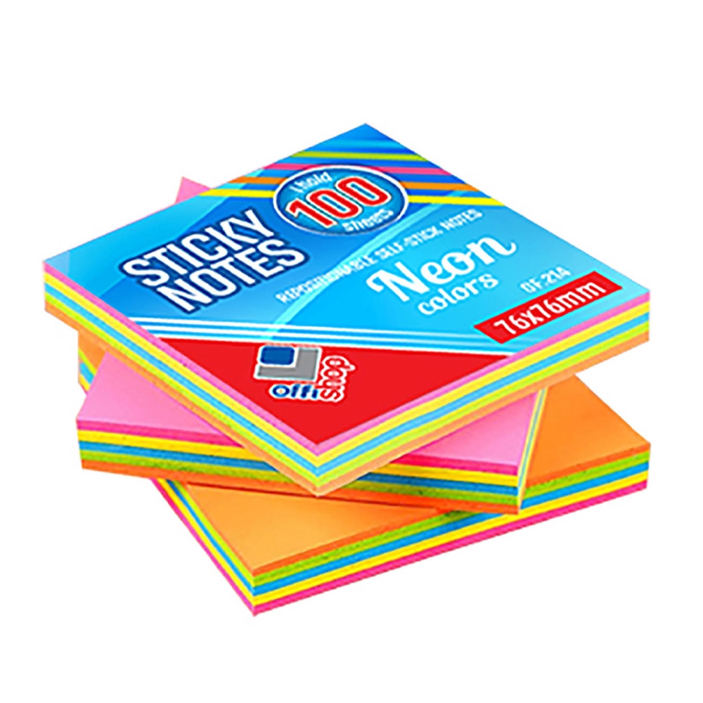 Notes adeziv neon, 75x75mm, multicolor, 100 coli - OFFISHOP - imagine 4
