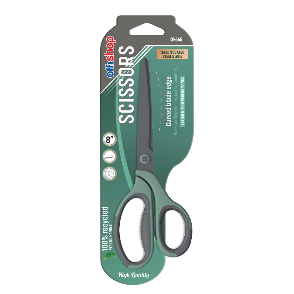 Foarfeca birou, maner plastic, suprafata teflonata, 21 cm - OFFISHOP - imagine 3
