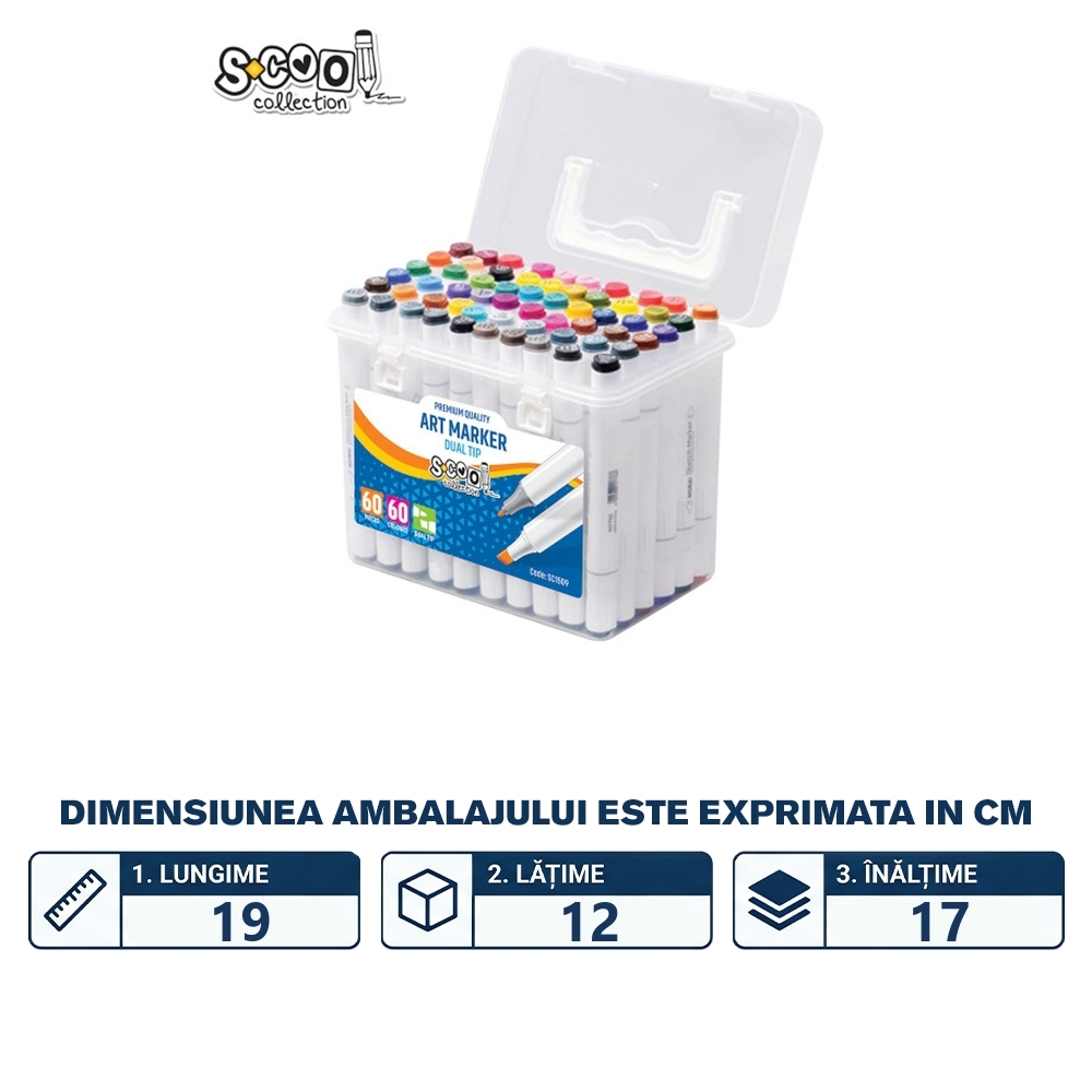 Markere cu 2 capete, 6mm-3mm, 60 cul/set - S-COOL - imagine 2