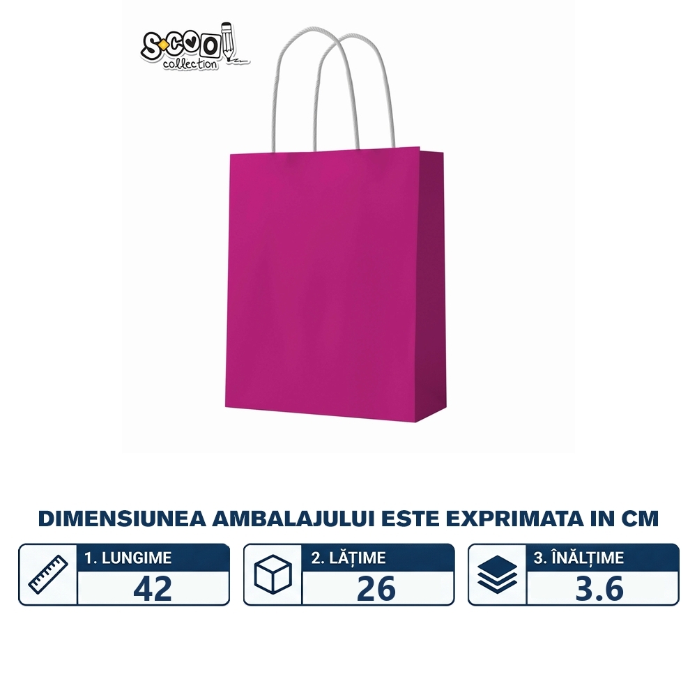 Punga hartie Craft, roz, 26x32x12 cm, 150 gr - S-COOL - imagine 2