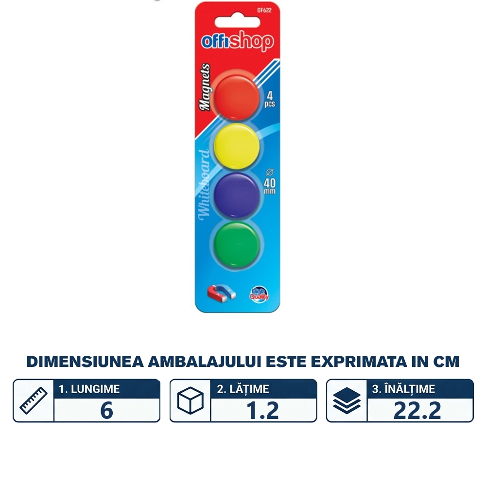 Magneti color, 40 mm, 4 buc/set - OFFISHOP - imagine 2