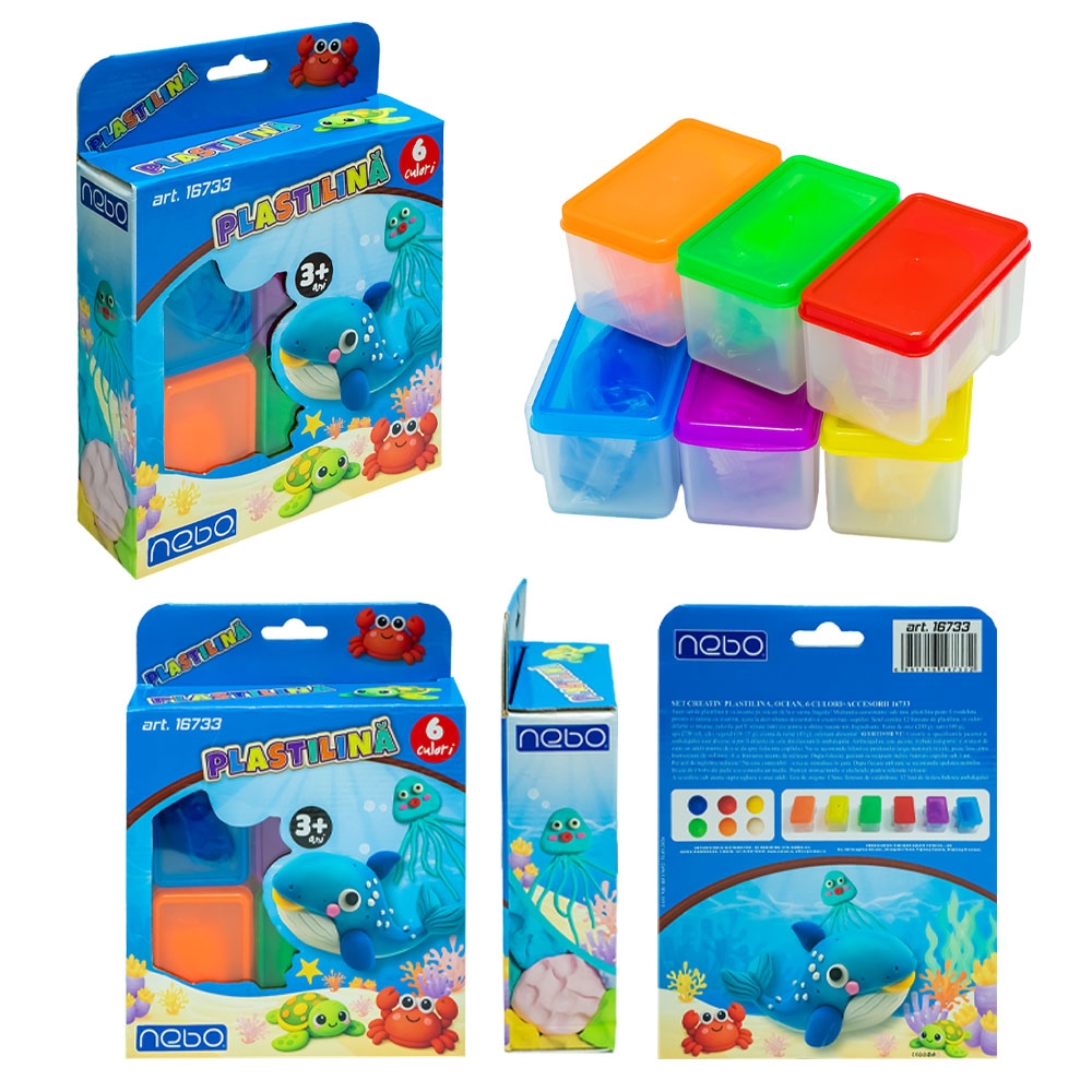 Set creativ plastilina, Ocean, 6 culori + accesorii - NEBO