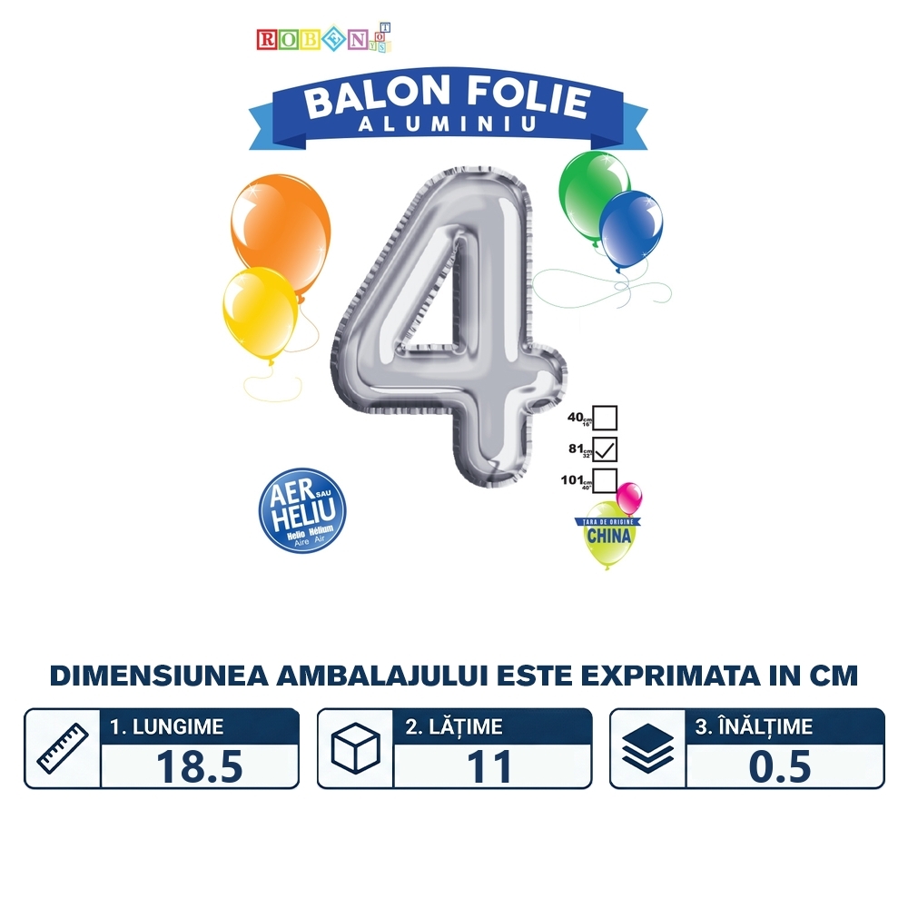 Balon, folie aluminiu, argintiu, cifra 4, 81 cm - imagine 2