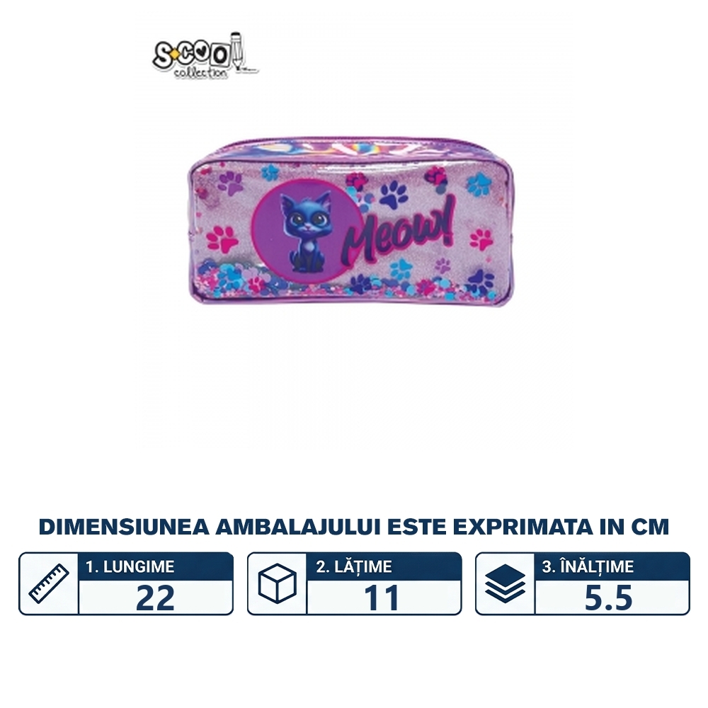 Penar borseta paiete, 1 fermoar, MEOW, 22x11x5.5 cm - S-COOL - imagine 2