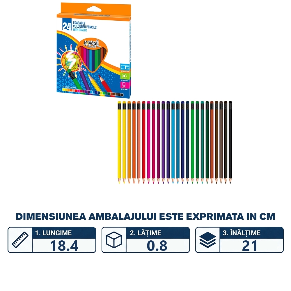 Creioane color cu radiera, 24 cul/set - S-COOL - imagine 2