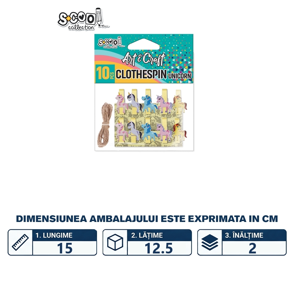 Accesorii craft, carlige lemn, unicorn, 10 buc/set - S-COOL - imagine 2