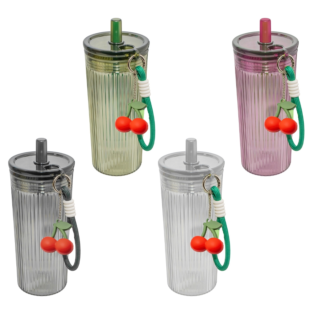 Pahar plastic, cu pai, Fructe, 750 ml