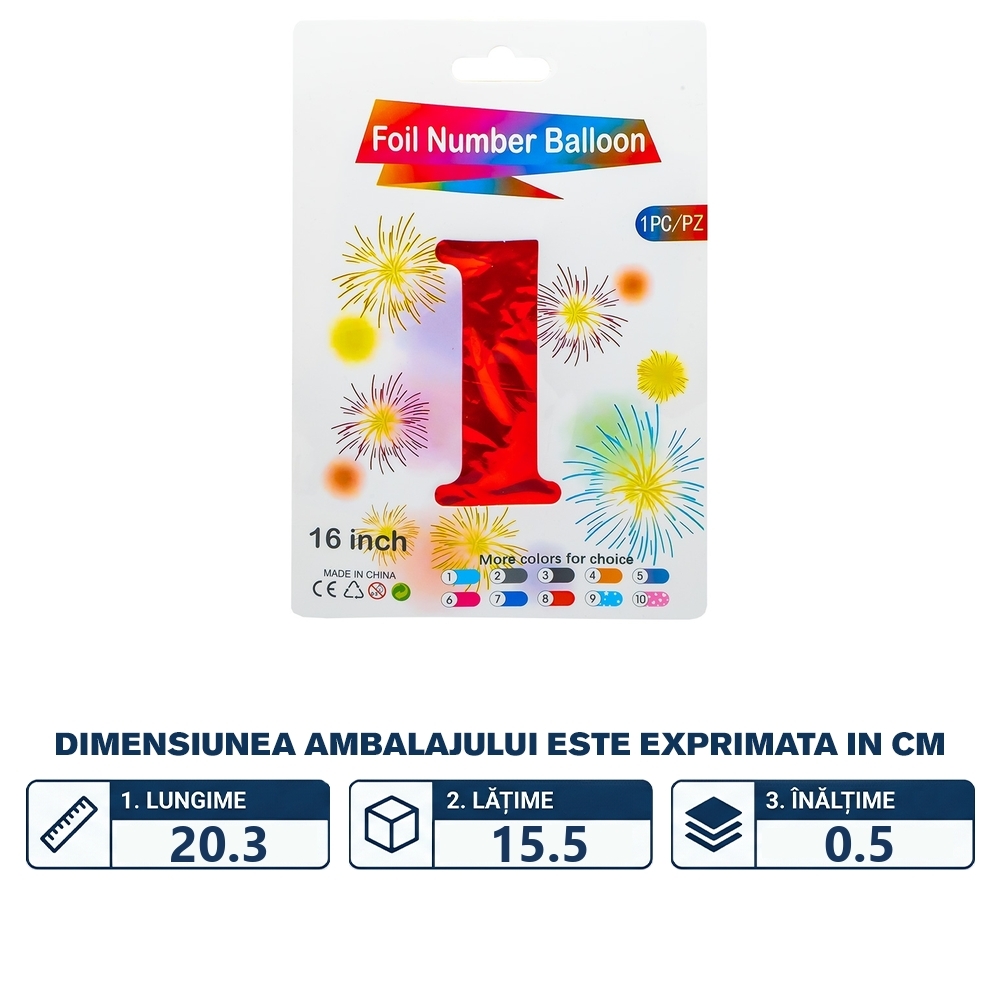 Balon, folie aluminiu, Rosu, cifra 1, 40 cm - imagine 2