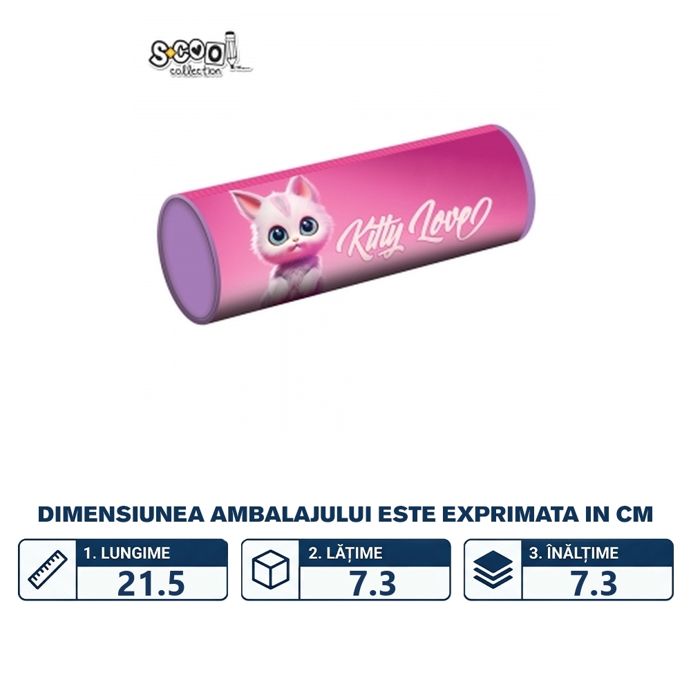 Penar borseta tubular, 1 fermoar, KITTY LOVE, 21.5x7.3 cm - S-COOL - imagine 2