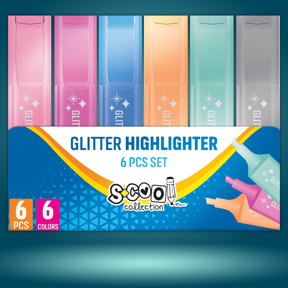 Text markere cu sclipici, 6 cul/set - S-COOL - imagine 4