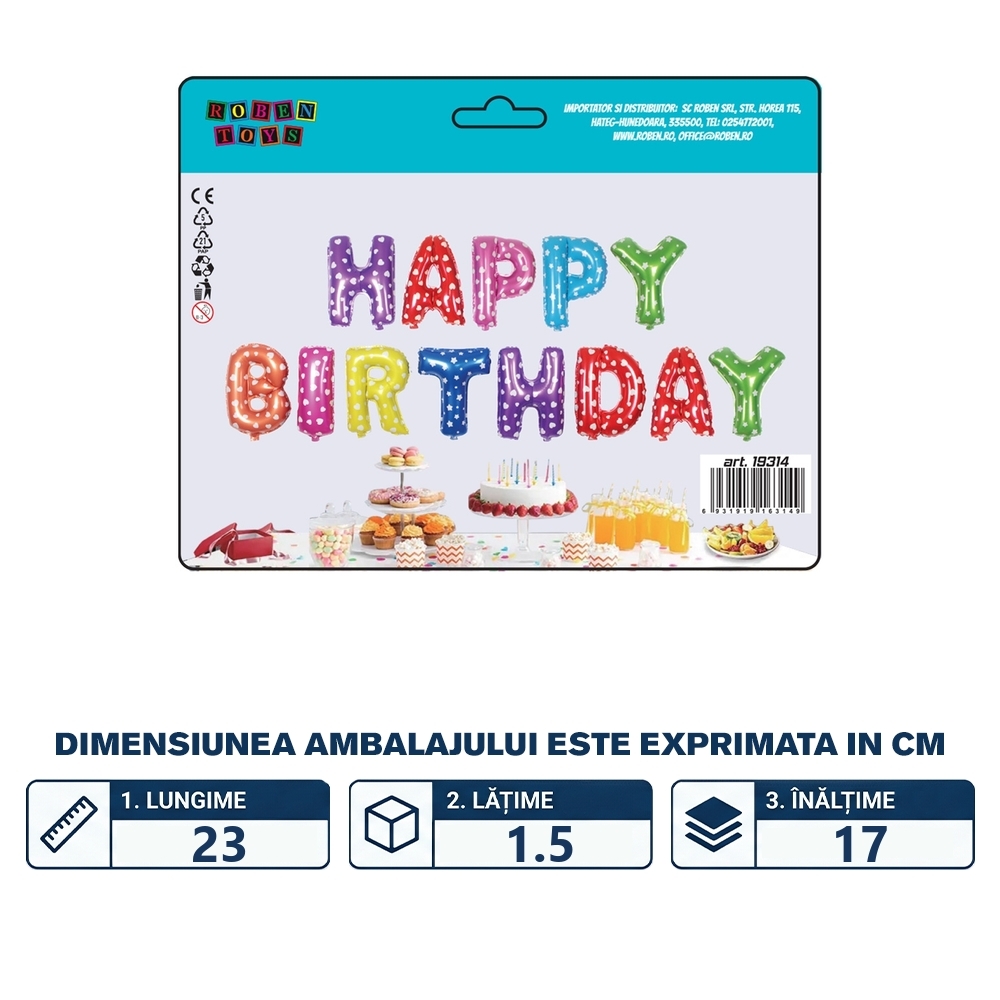 Baloane folie aluminiu, Happy Birthday, 13 buc/set - imagine 2