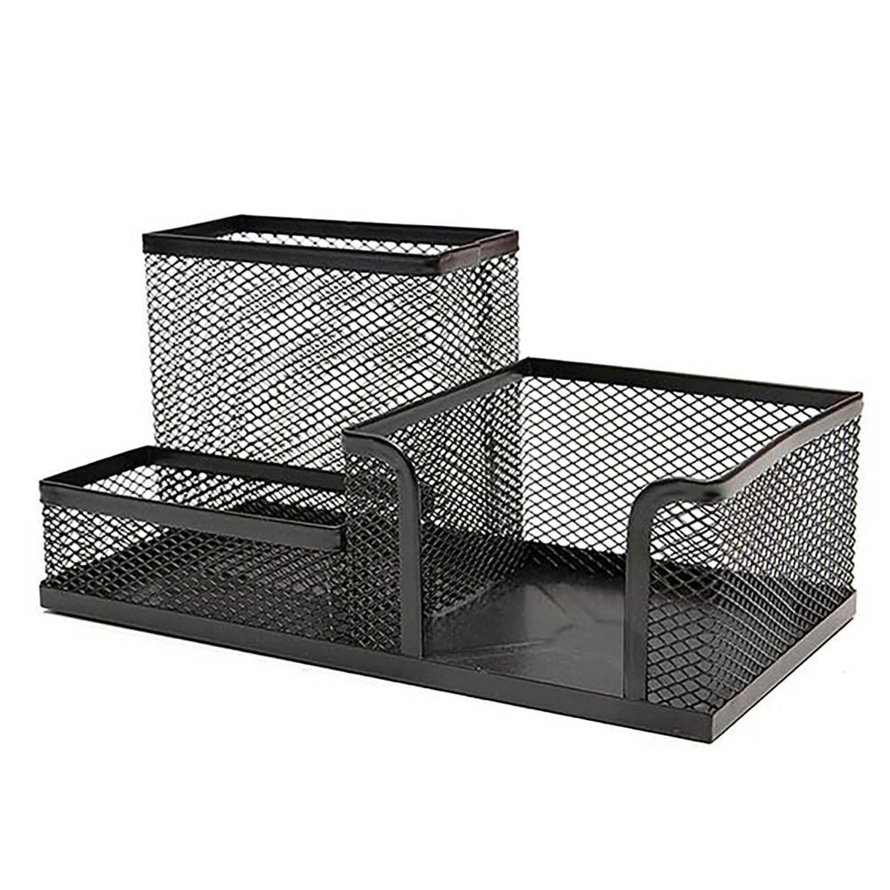 Suport birou MESH, 3 compartimente, negru, 20x10x10 cm - OFFISHOP - imagine 2