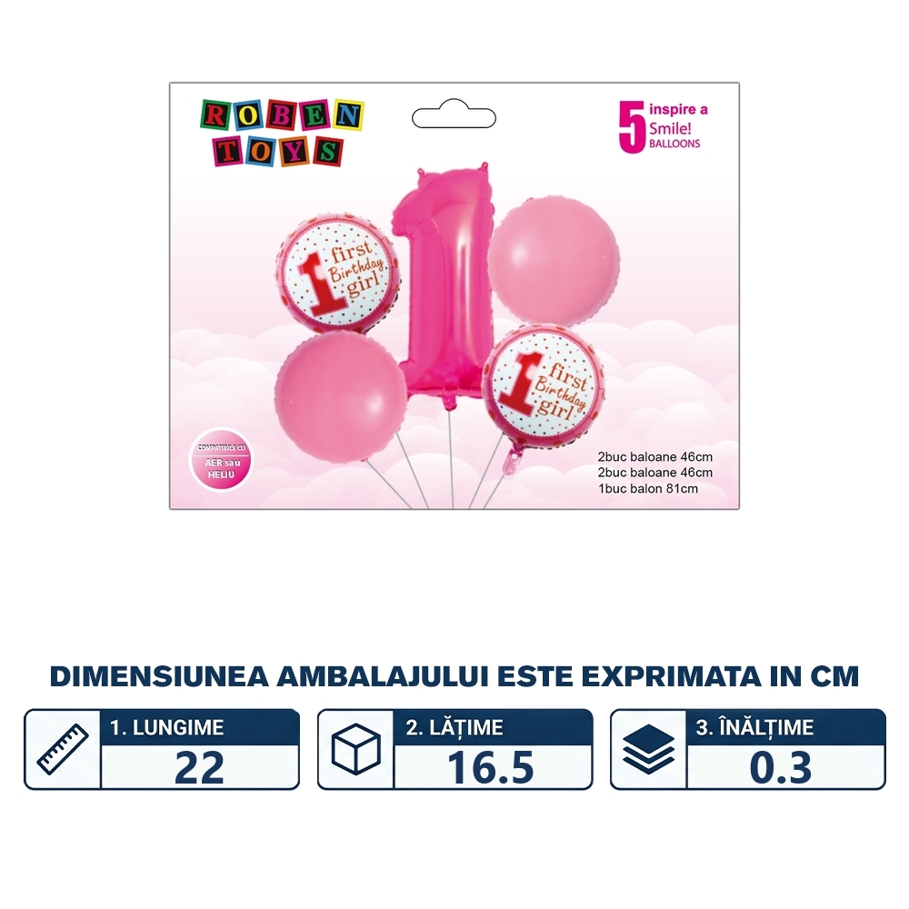 Balon, folie aluminiu, First birthday girl - imagine 2