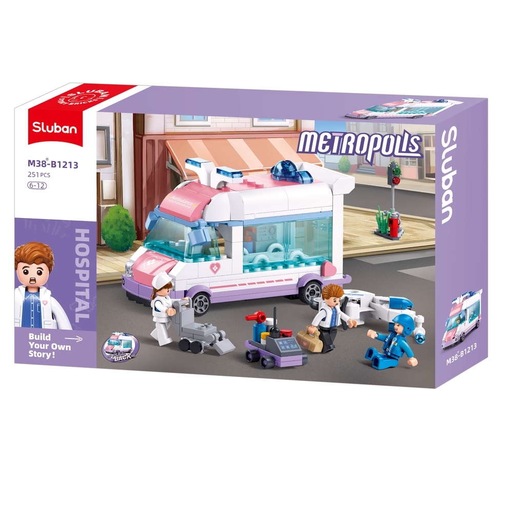 Set de constructie Metropolis, 251 piese, Ambulanta+echipaj medical - Sluban