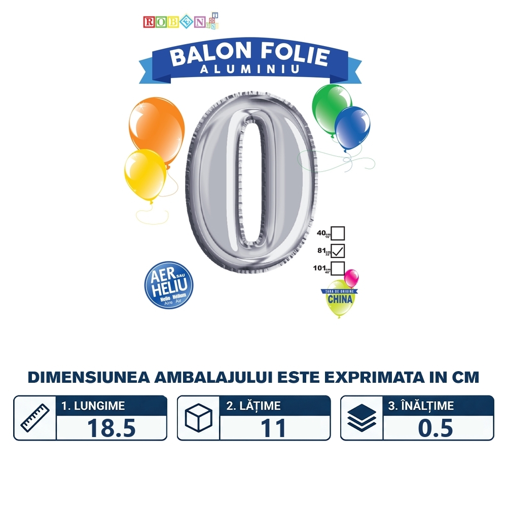 Balon, folie aluminiu, argintiu, cifra 0, 81 cm - imagine 2