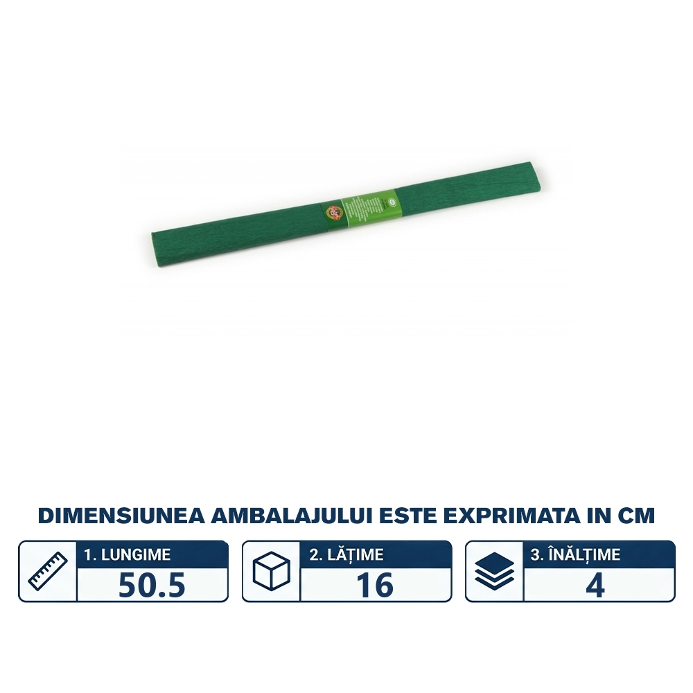 Hartie creponata, 200x50cm, Verde Inchis, 10buc/set - Koh-I-Noor - imagine 2