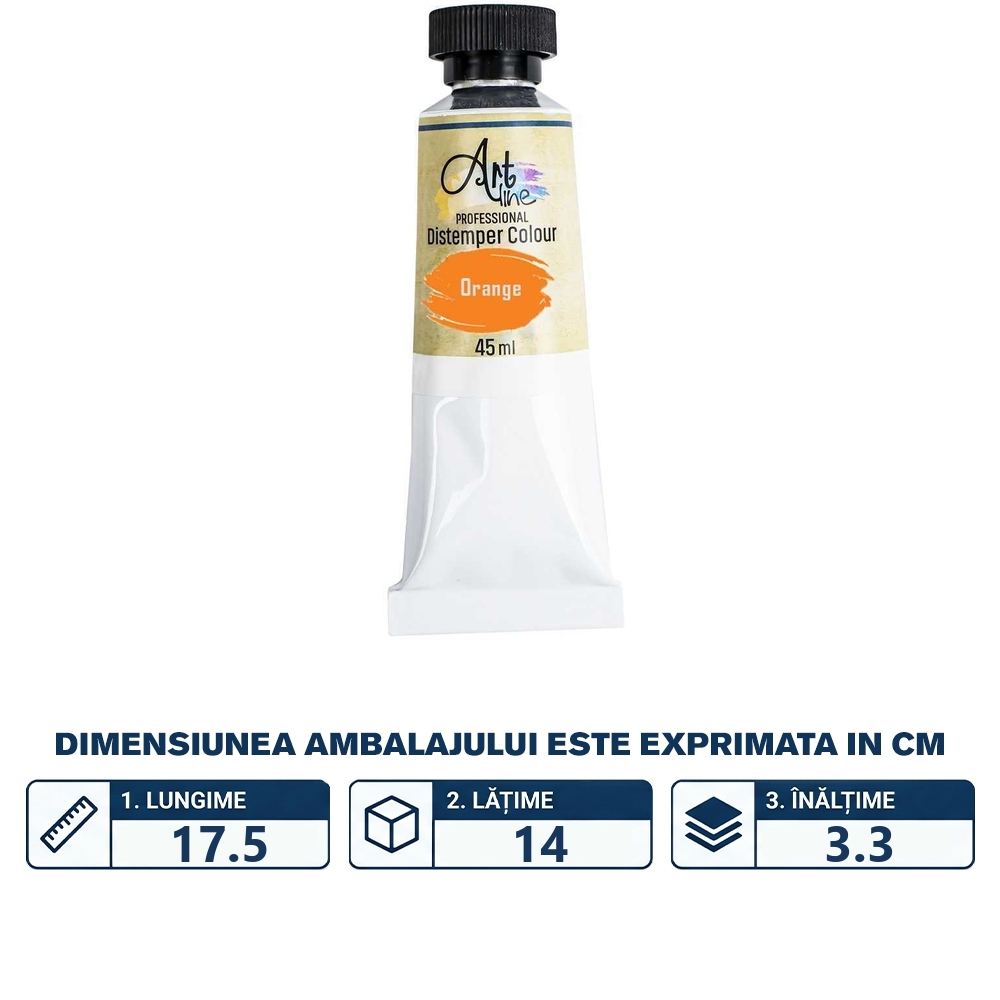 Tempera Art, PORTOCALIU, 45ml, 6 buc/set - ARTLINE - imagine 2