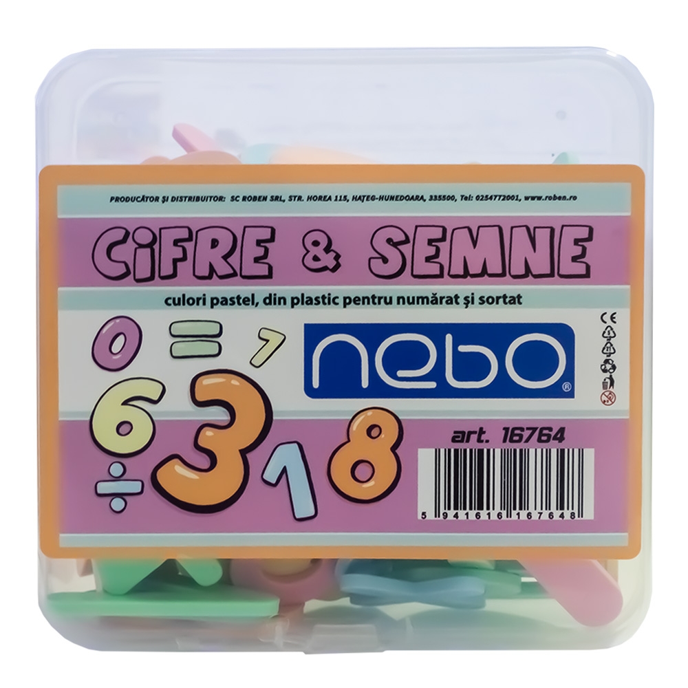 Cifre si semne din plastic, culori pastel, 90 buc/set - NEBO - imagine 5