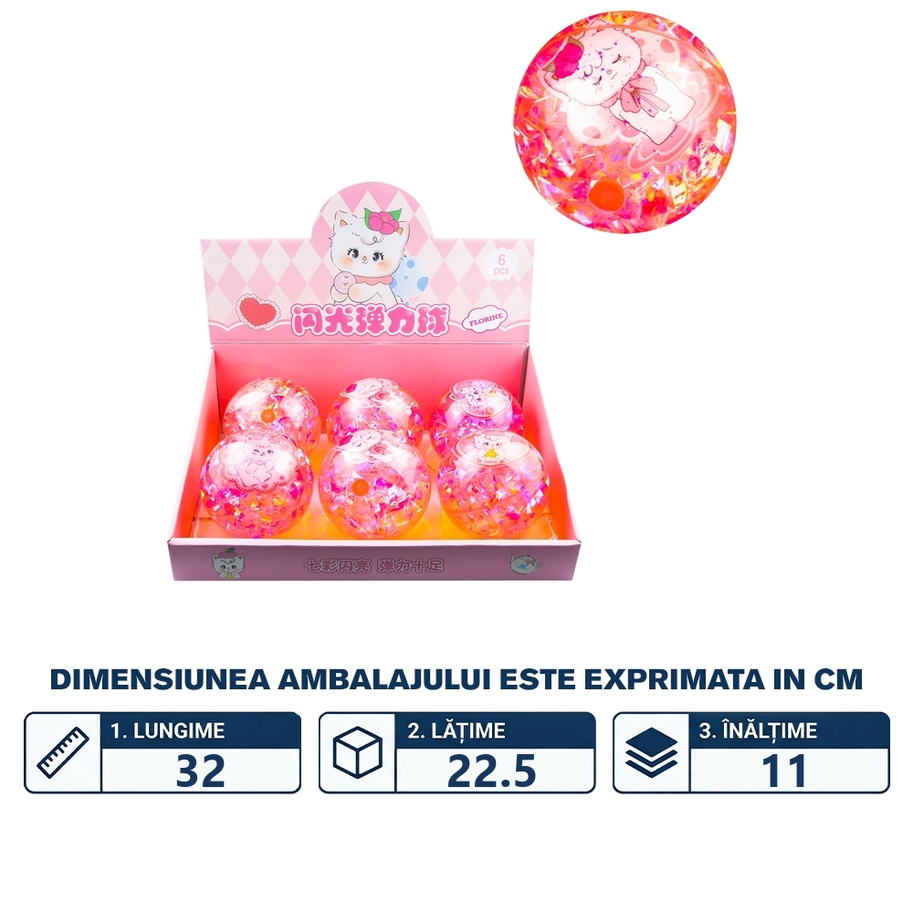 Minge cauciuc, cu led, 10 cm - Pisica/Confetti - imagine 2