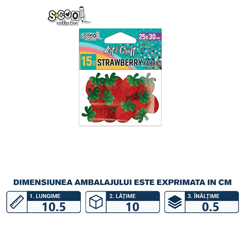 Accesorii craft, capsuni material textil, 25x30 mm, 15 buc/set - S-COOL - imagine 2