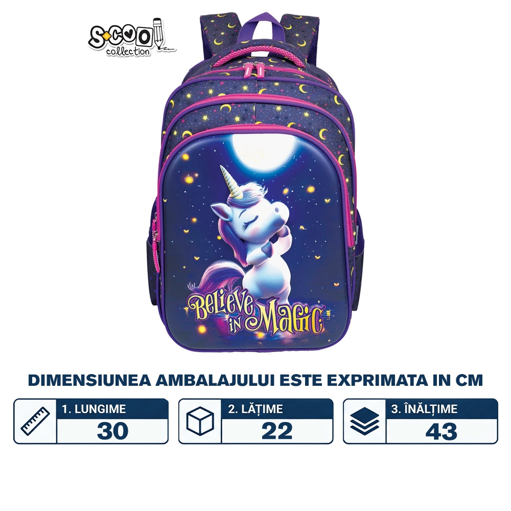 Ghiozdan 3D ergonomic, 30x22x42 cm, BELIEVE IN MAGIC - S-COOL - imagine 2