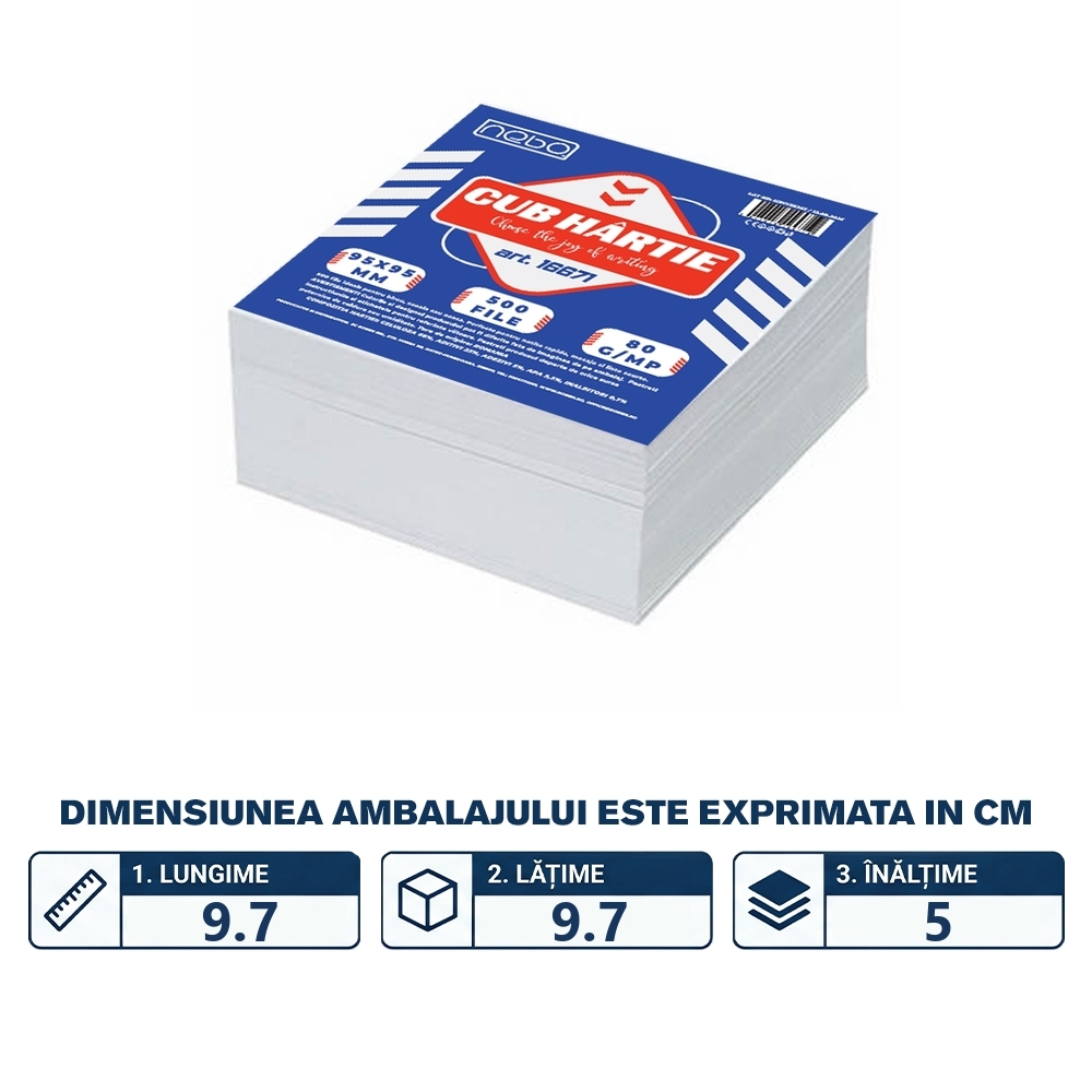 Cub hartie, 9.5x9.5 cm, 80 gr, 500 coli/set - NEBO - imagine 2