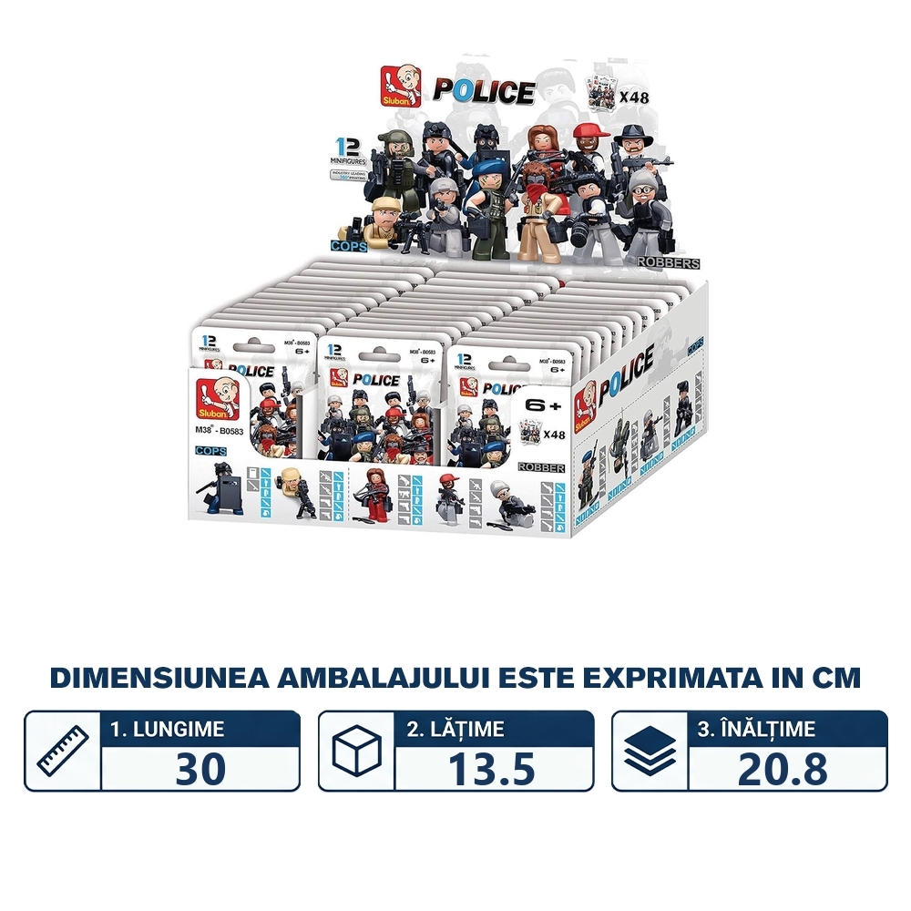 Set de constructie Police, Eroii legii si Raufacatorii, 1 figurina/plic, 48 plicuri/display - Sluban - imagine 2