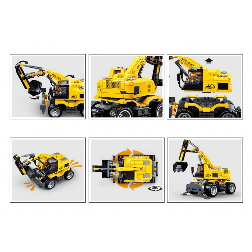 Set de constructie Power bricks, 353 piese, Excavator cu roti, E7, cu RC - Sluban - imagine 5