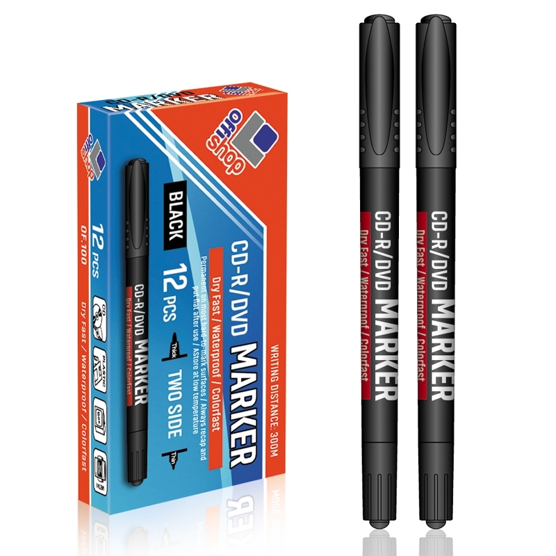 Marker CD/DVD 2 capete, negru, 0,5-0,1 mm, 12 buc/set - OFFISHOP