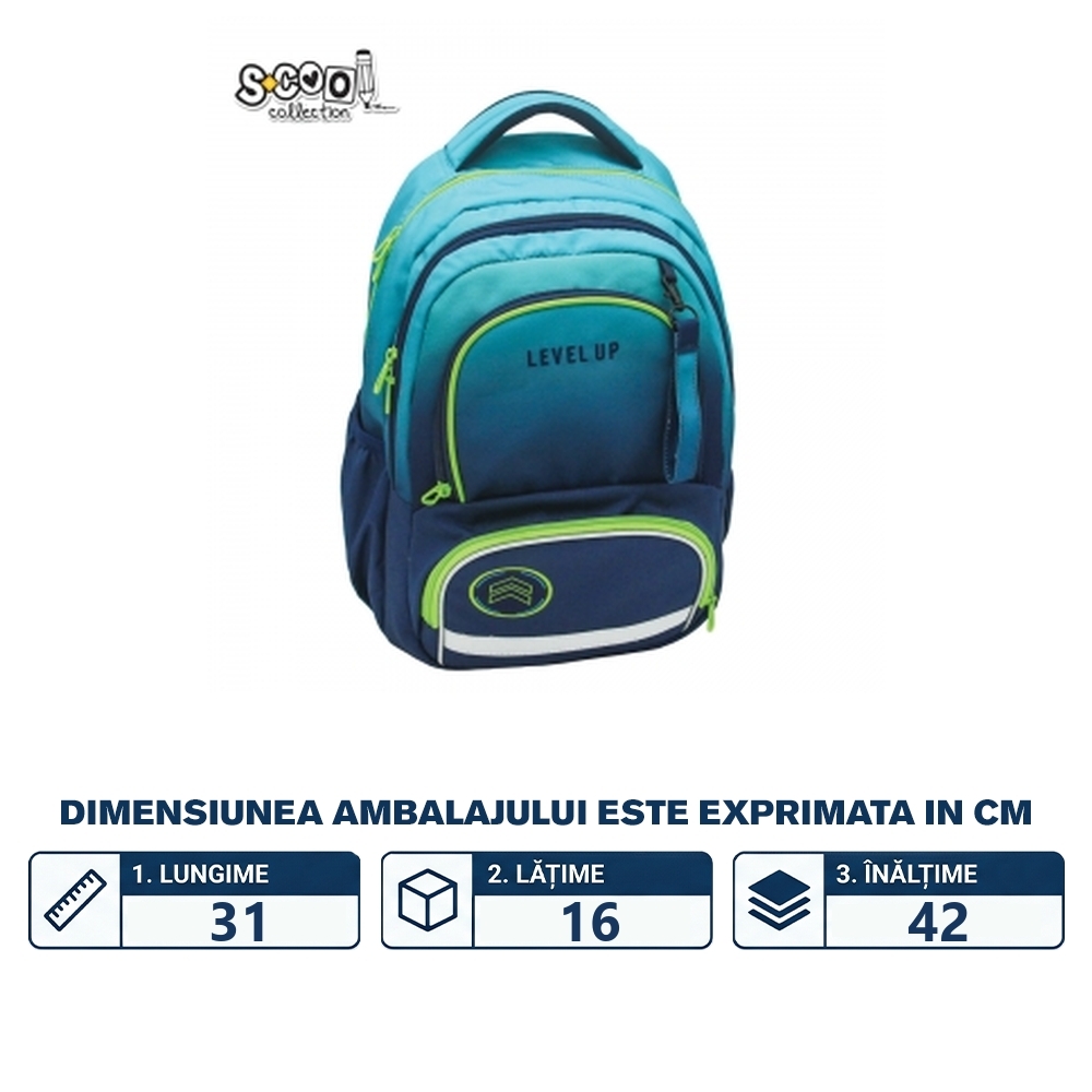 Ghiozdan ergonomic, compartiment laptop, 42x31x16 cm, LEVEL UP - S-COOL - imagine 2