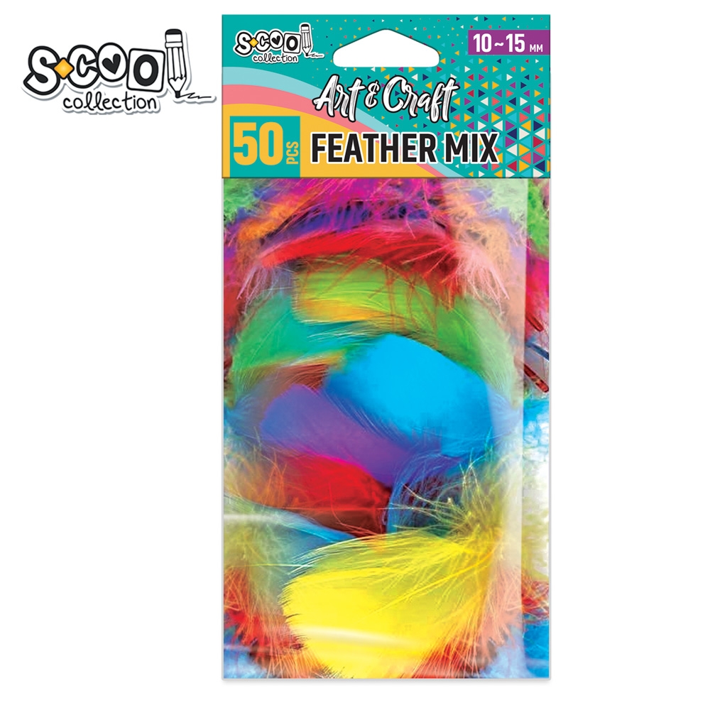 Accesorii craft, pene diverse culori, 50 buc/set - S-COOL
