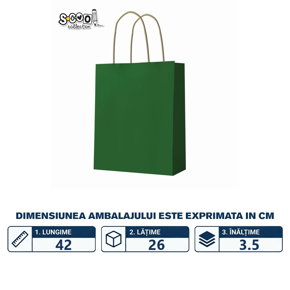 Punga hartie Craft, verde, 26x32x12 cm, 150 gr - S-COOL - imagine 2