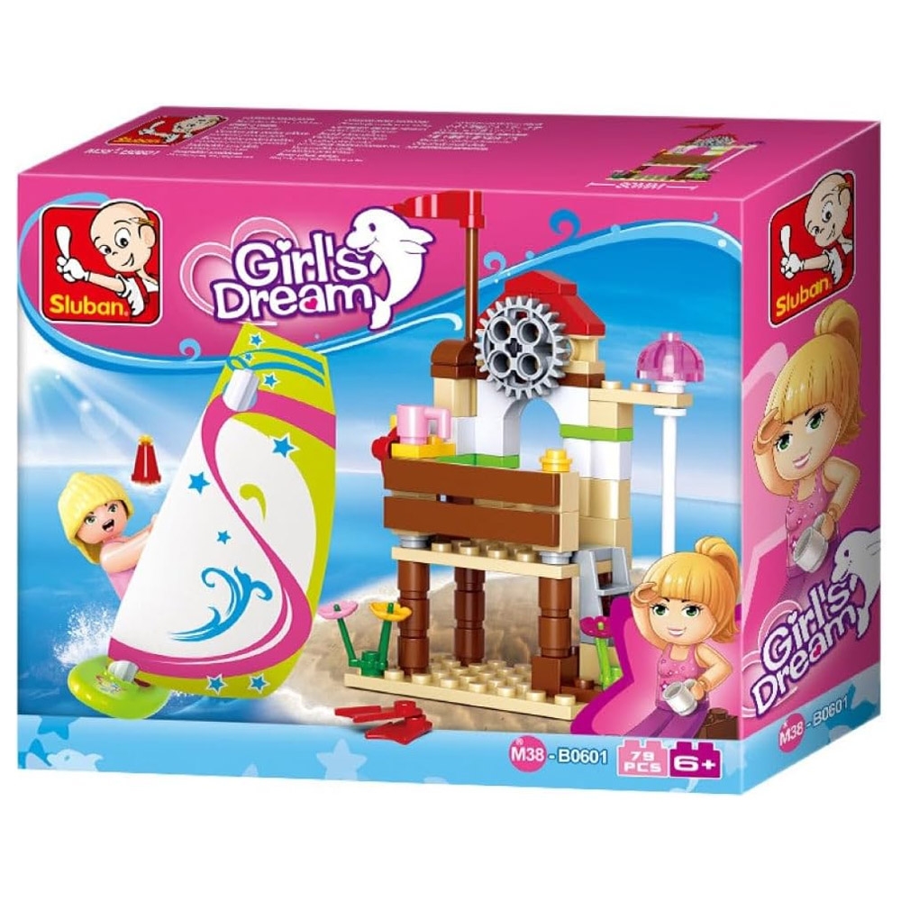Set de constructie Girl's Dream, 84 piese, Aventura la plaja de surf - Sluban