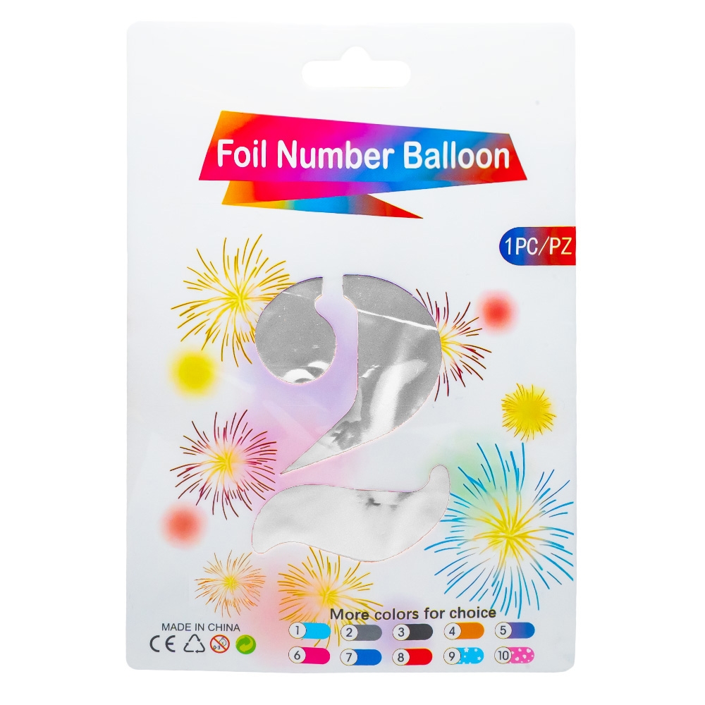Balon, folie aluminiu, Argintiu, cifra 2, 40 cm