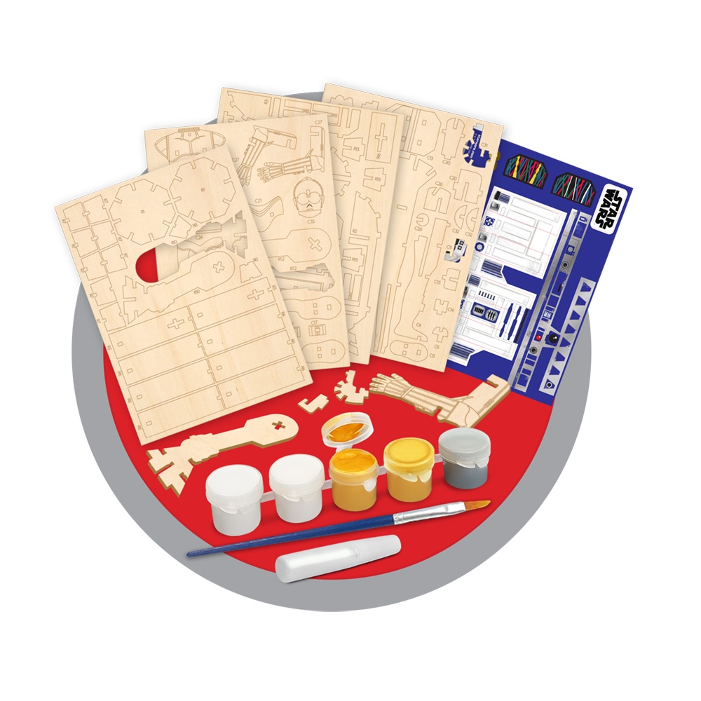 Star Wars - Macheta de asamblat, C-3PO & R2D2, 110+ piese din lemn - WOOD WORX - imagine 6