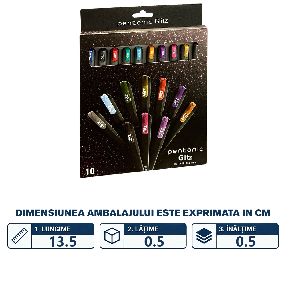Pixuri Pentonic, cu gel, Glitz, 10 culori/set - LINC - imagine 2