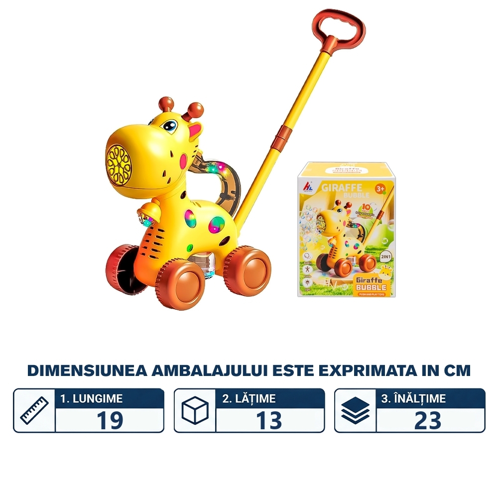 Jucarie de impins cu baloane de sapun, baterii, Girafa - imagine 2