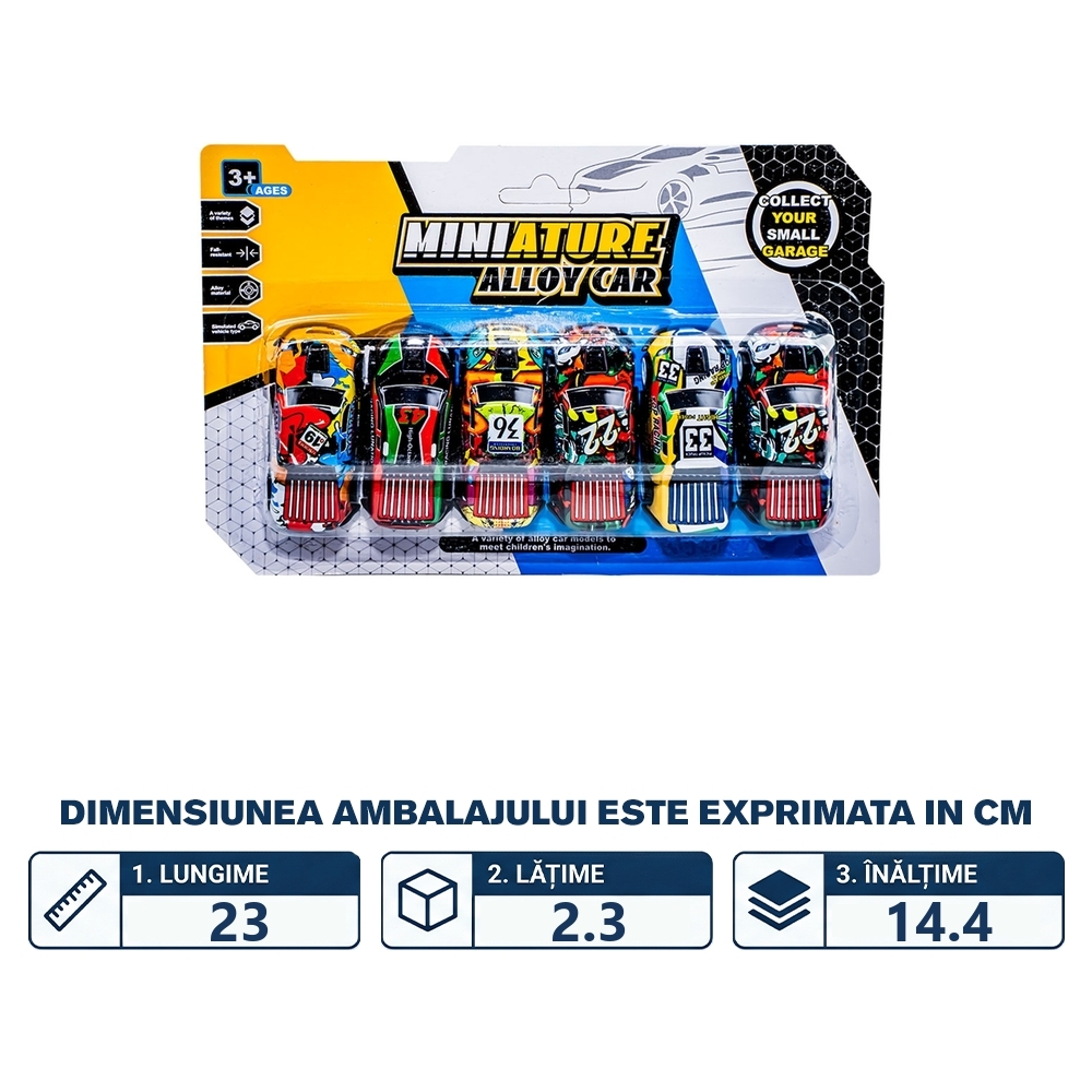 Masinute sport, cu frictiune, 3.1x6.8x2.3 cm, 6 buc/blister - imagine 2