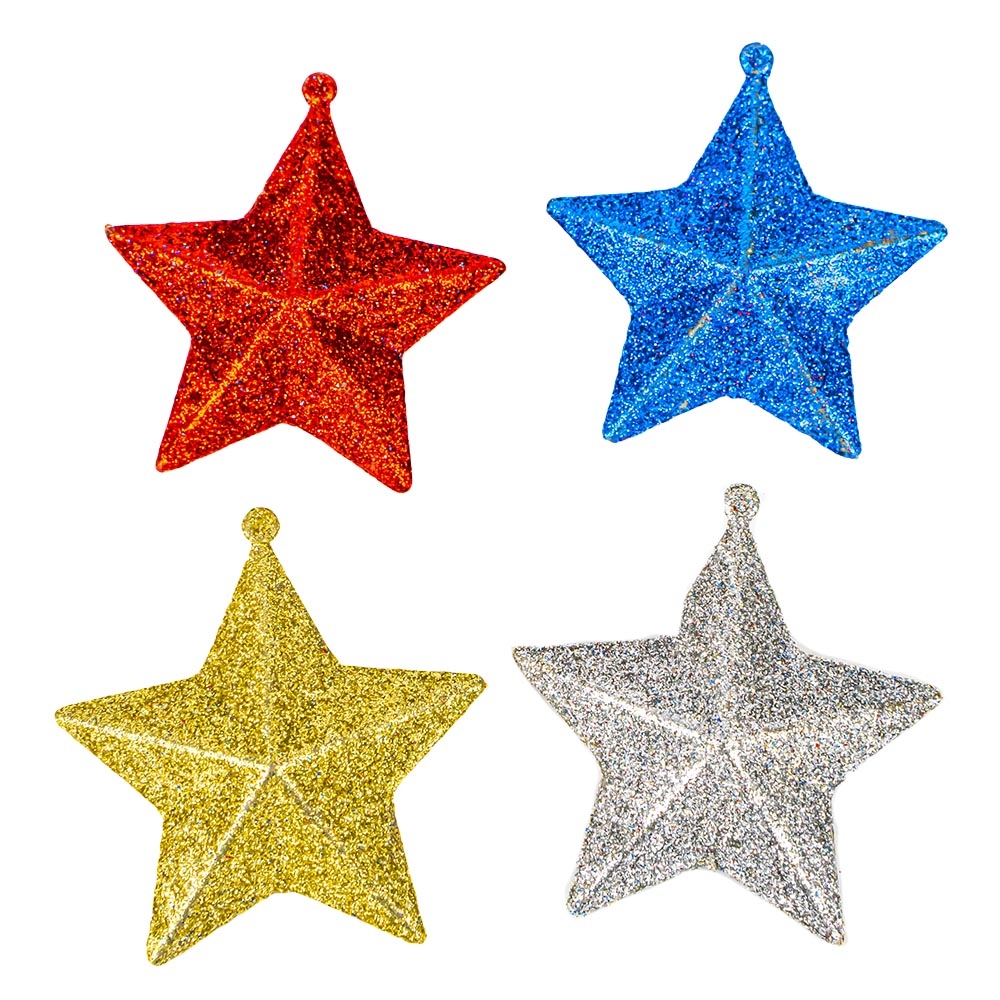 Ornament Craciun, Stea color, 7 cm, 4 buc/set