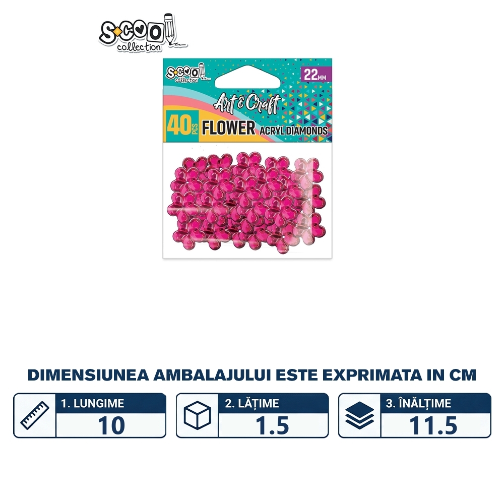 Accesorii craft, floricele acril, 22 mm, 40 buc/set - S-COOL - imagine 2